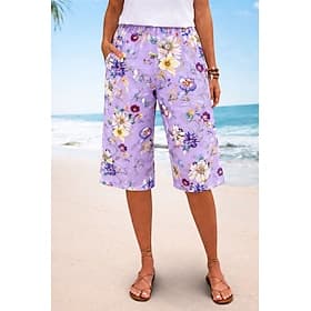 Women's Bermuda shorts Chinos Shorts Vacation Vintage Ethnic Style Knee Length High Waist Floral Graphic Elastic Waist Comfort Inelastic Daily Vacation Formal