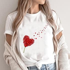 Women's T Shirt Print Heart Floral Graphic Vintage Stylish Classic Short Sleeve Crew Neck Round Neck Regular Tops Casual Daily Yellow Pink Red Summer Spring