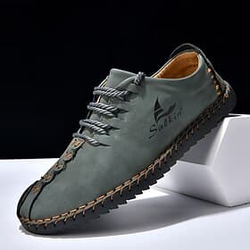 Men's Hand-Stitched Lace-Up Casual Shoes Soft Comfort Loafers Vintage Artisanal Style Footwear for Men, Suitable for Daily Wear, Travel, City Walks and Smart C