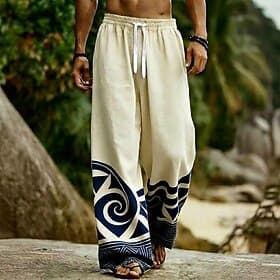 Men's Geometric Ethnic Abstract Art Trousers Casual Pants Baggy Pants Mid Waist Boho Vintage Retro Home Outdoor Vacation Elastic Drawstring Waist Linen-Like Pa
