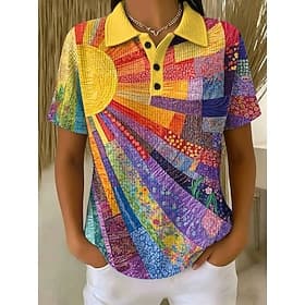 Women's Waffle Polo Shirts Graphic Geometric Vintage Stylish Classic Short Sleeve Polo Collar Regular Tops Casual Daily Yellow Pink Red Summer Spring