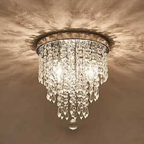 Lámpara de techo tipo araña, mini araña, 2 luces E12, luminaria de techo de cristal plateado para sala de estar, dormitorio, comedor, cocina, oficina, pasillo
