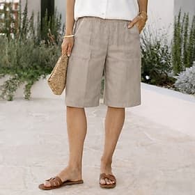 Women's Cotton Linen Shorts Bermuda Shorts Shorts Baggy Shorts Vacation Vintage Fashion Knee Length Low Waist Solid Color Plain Pocket Elastic Waistband Comfor