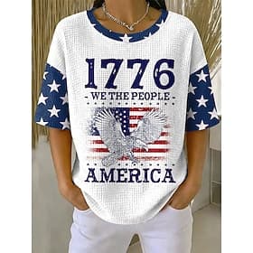 American Independence Day Women's Waffle T-shirt Textured Knit Tops Graphic American Flag Stylish Classic Short Sleeve Crew Neck Regular Tops Casual Daily Blue thumbnail 2