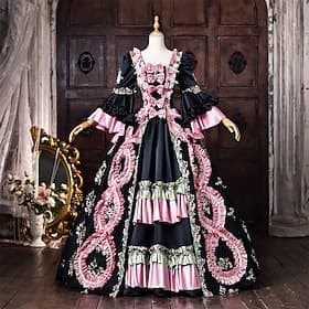 Rococo Baroque Robe de Bal Longueur au sol Robe Robe de Bal Manches longues Princesse Mariée Nœud Fleuri Robe de bal Col carré Déguisement Femmes Royal Hallowe