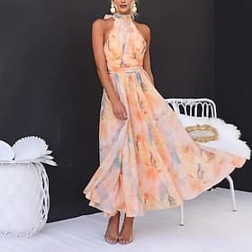 Women's Maxi Dress Chiffon Dress Party Dress Cocktail Dress Wedding Guest Dress Elegant Fashion Modern Beach Evening Party Party Regular Fit Plain Sleeveless H