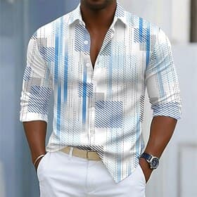 Homme Géométrique Rayé Dégradé de Couleur Chemise Chemise Boutonnée Chemise décontractée manche longue Mode Décontractée Extérieur Tenue Quotidienne Printemps