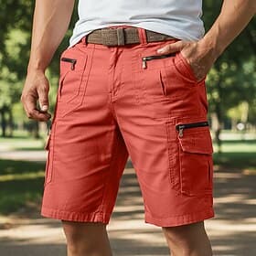 Men's Tactical Cargo Cargo Shorts Shorts Casual Shorts Pocket Elastic Waist Plain Solid Calf-Length Casual Outdoor Streetwear Fashion Streetwear Black Orange I