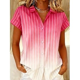 Damen Hemd Grafik Geometrisch Gestreift Vintage Täglich Stilvoll Kurzarm Hemdkragen Normale Oberteile Lässig Täglich Rosa Sommer Frühling
