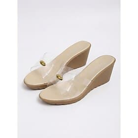 Women's Chic Clear Wedge Sandals -  Gold Metal Detail for Island Vacations, Tropical Cruises  Luxury Beach Resorts