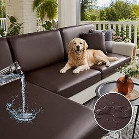 PU Leather Stretch Couch Cushion Cover Burgundy 100% WaterProof Cushion Slipcover for Chair Cushion Furniture Protector Seat Cushion Sofa Cover with Elastic Bo