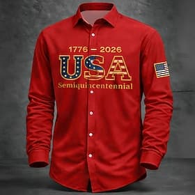 Men's 4th of July U.S. 250th Anniversary US Flag Patriotic Shirt Button Up Shirt Long Sleeve Vintage Retro Holiday Casual Daily Spring Fall Turndown 3D Print L