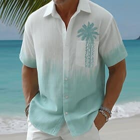 Men's Coconut Tree Gradient Color Tropical Plants Shirt Hawaiian Shirt Aloha Shirt Short Sleeve Hawaiian Vacation Holiday Summer Turndown 3D Print Front One Po