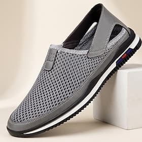 Men's Gray Mesh Slip-On Loafers Lightweight Breathable Comfort Casual Walking Shoes for Men, Office Casual, Driving, Travel, Everyday Wear and Leisure Outings