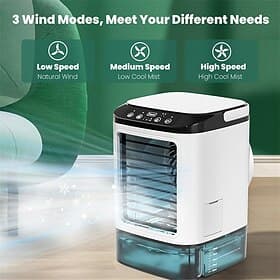 Portable Air Conditioner Fan, 1400ml Personal Evaporative Air Cooler with 10H Working Time, Desktop Cooling Fan with Mist Humidifier, 3 Speeds Mini AC for Bedr