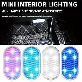 4 Pack Wireless LED Car Interior Ambient Light, USB Rechargeable Touch Sensor Magnetic Stick-on Puck Light for Footwell Door Trunk, Waterproof Compact Atmosphe