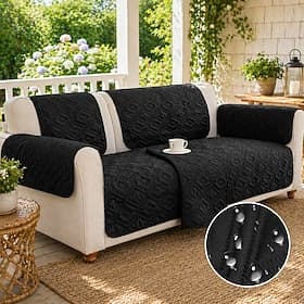 Waterproof Couch Cover for Cushion Couch Sofa Cover for Dogs Water Resistant Furniture Protector Cover with Foam Sticks Elastic Straps for Pet Cat