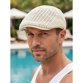 Men's Straw Woven Beret Hat, Lightweight Breathable, Multi-Color, Casual Beach Vacation, Daily Outdoor Sun Protection, Stylish and Comfortable