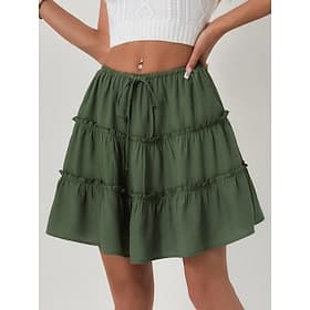 Femmes Jupe de vacances Mode Occasionnel Mini Taille haute Jupes Uni Cordon de serrage A Volants Élastique Quotidien Rue Noir Blanche Orange Marron Été