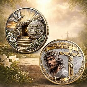 Biblical Commemorative Coin - There Is No Greater Love  He Is Risen Dual-Sided Design He Is Risen Faith Honoring Easter, Christ's Triumph  Sacrifice, Inspirati