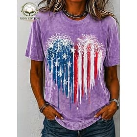 American Independence Day Women's 100% Cotton T Shirt Print Graphic Flag Abstract Stylish Basic Classic Short Sleeve Crew Neck Round Neck Regular Tops Casual D