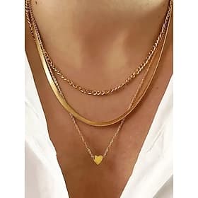 Women's Alloy Layered Heart Pendant Necklace Set, Gold Silver Multi Chain Choker Necklace for Beach Vacation, Daily Casual Wear, Travel and Minimalist Fashion