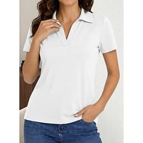 Per donna Maglietta Tinta unica Elegante Formale Manica Corta Colletto Polo Top lunghi Quotidiano Uscire Blu Nero Bianco Rosa Rosso Estate Primavera