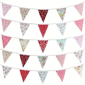 Guirlande de fanions en tissu à motif floral champêtre de 10 m (393,7 pouces), à suspendre à l'intérieur comme à l'extérieur, motif floral vintage, idéale pour