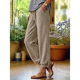 Women's Waffle Joggers Straight-Leg Trousers Active Casual Daily Long Mid Waist Light Coffee Black Coffee Gray Summer Spring Fall