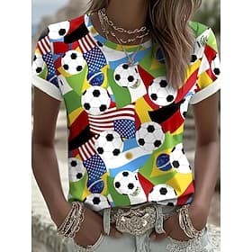 Wereldkampioenschap voetbal 2026 dames t-shirt print graphic voetbalteam stijlvol klassiek casual korte mouwen ronde hals regular tops casual dagelijks groen z