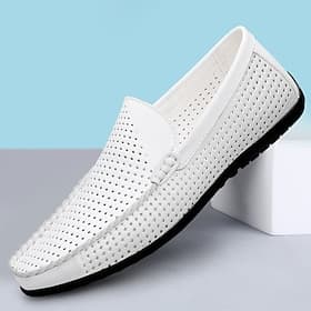 Mocassini da uomo bianchi traforati, traspiranti, slip-on, casual, estivi, leggeri e comodi per l'uso quotidiano, i viaggi, il tempo libero, le vacanze al mare