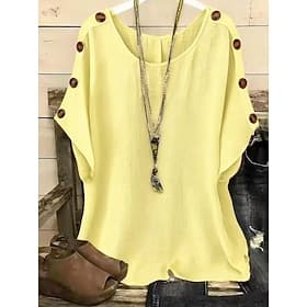 Women's T Shirt Tee Top Buttons Plain Fashion Stylish Classic Short Sleeve Crew Neck Regular Tops Daily Going out Weekend Blue White Yellow Pink Orange Summer