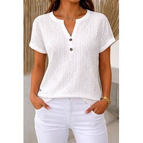 Women's Blouse Textured Solid Color Vintage Stylish Basic Short Sleeve V Neck Regular Tops Daily Blue Black White Pink Red Summer Spring