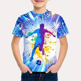 Unisex 3D Graphic Football Soccer T Shirts T shirt Tee Short Sleeve 3D Print Summer Spring Sports Fashion Streetwear Kids 5-12 Years Crew Neck Casual Daily Out