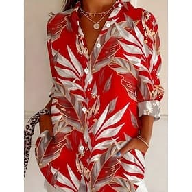 Women's Shirt Blouse Patchwork Buttons Print Floral Graphic Vintage Stylish Casual Long Sleeve Shirt Collar Long Tops Casual Daily Blue Red Purple Green Summer