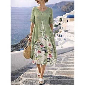 Femmes Robe maxi Robe trapèze Occasionnel Extérieur Sortir Coupe régulière Fleuri Manche Courte Col Rond Jaune Rose Claire Rouge Violet Été Printemps
