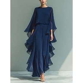 Damen Hosen-Sets Kunstbaumwollleinen Dreiviertelarm Rundhalsausschnitt Einfarbig Elegant Mode Streetwear Lässig Täglich Outdoor Blau Frühling  Sommer Lässiger