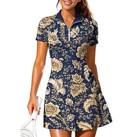 Women's Paisley Floral Bohemian Tennis Dress Sports Dress Short Sleeve Print Breathable Volleyball Tennis Golf Collar Polo Collar Dress Dark Navy Tennis Clothi