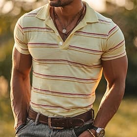 Per uomo Strisce orizzontali Linea Polo Manica Corta Magliette polo Camicie con Colletto Casual Athleisure Abbigliamento quotidiano Bottoni Primavera  Estate B