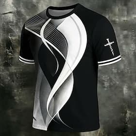 Cross Men's Modern Graphic Black White Gradient T Shirt All Over Print Crew Neck Short Sleeve Christian Faith Spiritual Gift for Him Designer Clothing Apparel