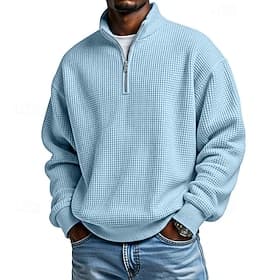 Men's Waffle Polo Shirts Polo Vacation Street Quarter Zip Long Sleeve Fashion Basic Plain Spring Fall Regular Fit Violet Navy Apricot Black White Wine Waffle P
