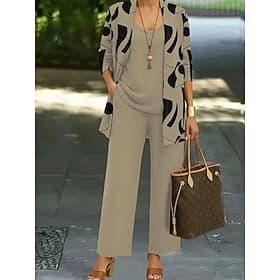 Femmes Ensembles de Pantalons manche longue Col rond Graphique Géométrique Imprimé Mode Streetwear Occasionnel Quotidien Extérieur Noir Marron Vert Printemps