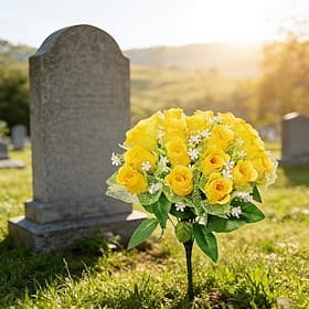 Fleurs artificielles pour cimetière, roses raffinées, composition florale pour pierre tombale, idéale pour les funérailles, les cimetières et pour exprimer ses