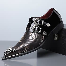 Men's Black Double Monk Strap Dress Shoes with Floral Embossed Upper and Metal Cap Toe, Luxury Formal Shoes for Stylish Men, Ideal for Weddings, Banquets, Part