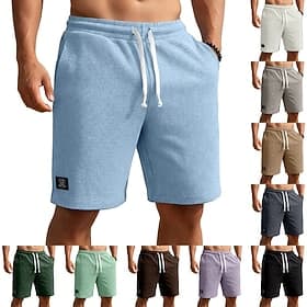 Men's Waffle Shorts Shorts Casual Shorts Pocket Elastic Waist Textured Plain Comfort Breathable Knee Length Casual Outdoor Beach Vacation Fashion Navy Blue Str