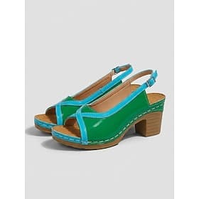 Women's Colorblock Open Toe Slingback Sandals with Block Heel – Comfort Summer Patent Leather Heel Sandals for Vacation, Garden Parties, Travel and Daily Wear