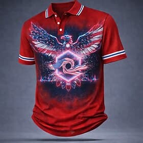 4th of July 2026 250th Men's Eagle Polo Shirts Short Sleeve Polo Shirts Collared Shirts Casual Outdoor Athleisure Buttons Spring  Summer Blue Red Gray