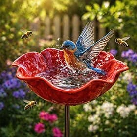 Handmade Metal Flower Garden Stake with Bird Bath  pollinator Water Station, Bee Bath for Garden Metal Bee Water Feeder with Flower Design for Outdoor Yard Dec