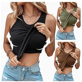 Women's Tank Top Plain Fashion Stylish Casual Sleeveless Crew Neck Regular Tops Daily Going out Weekend Black White Yellow Brown Green Summer Spring