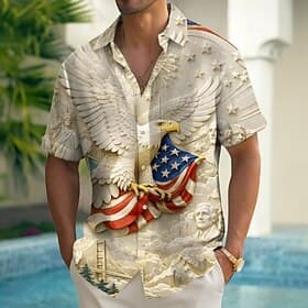 Homme Aigle Drapeau américain 250e anniversaire des États-Unis Chemise Chemise d'été Chemise Boutonnée Manche Courte Patriotique Extérieur Fête Été Printemps C